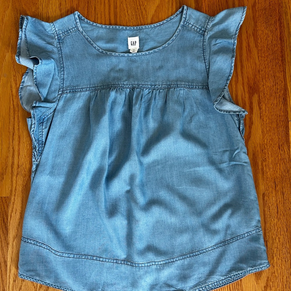 GAP Blue Ruffle Blouse Sleeveless